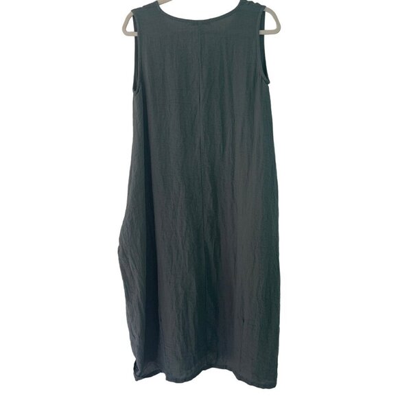Cut Loose Womens Dress Size Small Green Faux Wrap Midi Pockets V Neck Casual - Picture 2 of 8
